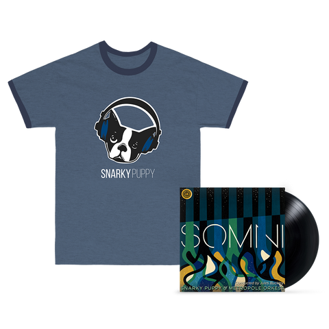 Somni Blue Vinyl + Logo Navy Ringer T-Shirt